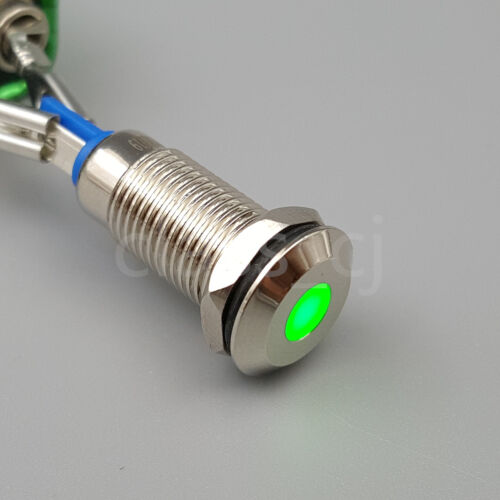 Waterproof 8mm Green LED 9-24VDC Metal Mini Signal Indicator Light Lamp
