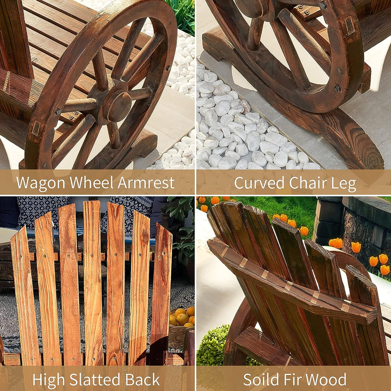 Adirondack Chairs Set of 2 Brown Outdoor Wooden Patio Chair with Wagon Wheel Arm