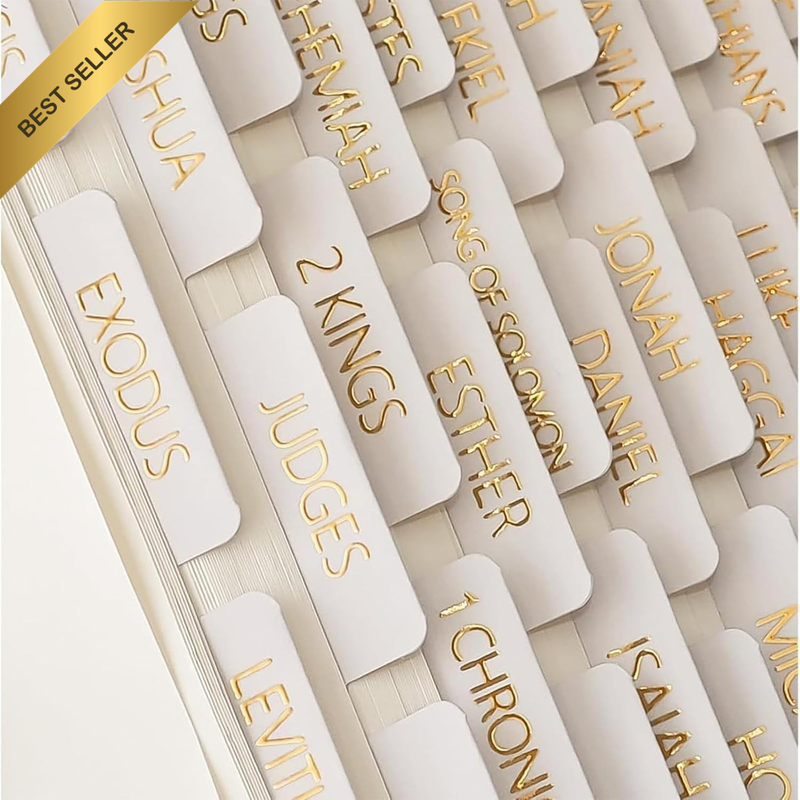 75 Pcs Laminated Bible Tabs Set with Embossed Gold Foil Lettering, Easy to Read