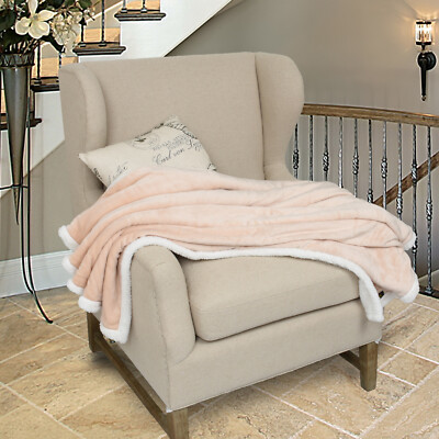 Sherpa Throws Blanket  Mink Flush Fleece Couch Blanket Reversible Bed Throw