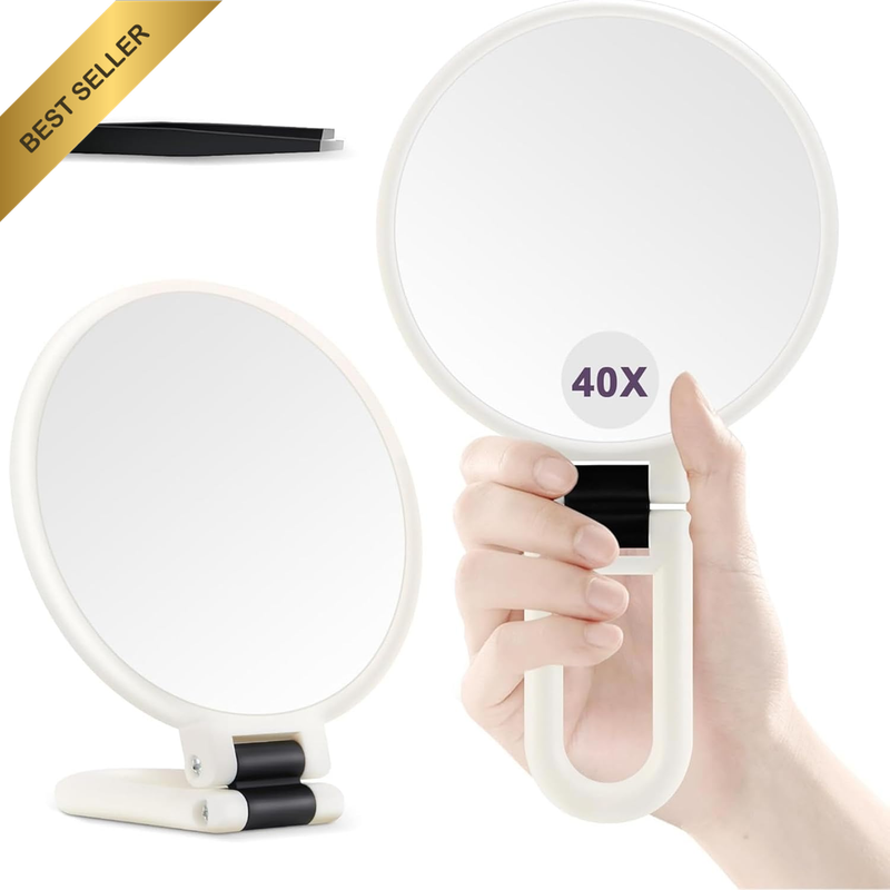 40X Magnifying Mirror, Double Sided Foldable Hand Makeup Mirror White | 40X 1X D