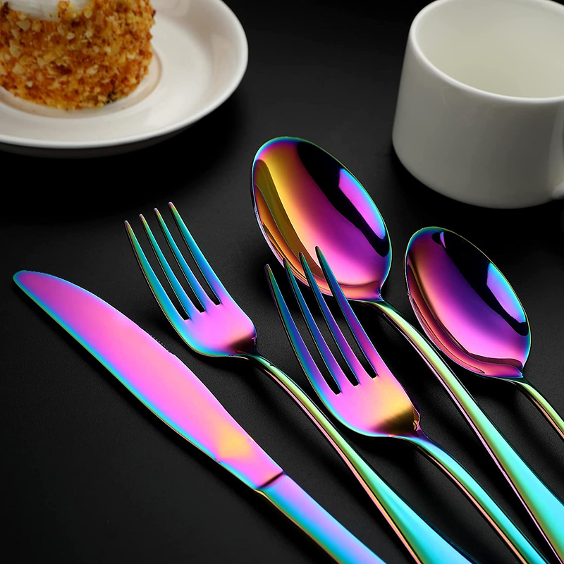 Colorful Salad Forks Set of 8, Stainless Steel Rainbow Dessert Forks, 8-Piece Ir