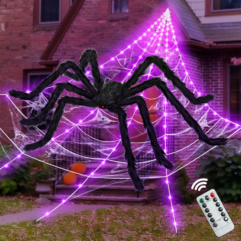 Halloween Spider Web Lights 200 Inch 250 LED Purple Outdoor Yard Decorations