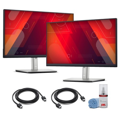 2 x Dell Full HD 1080p, 16:9 IPS Monitor + HDMI Cable + LCD Cleaning Kit
