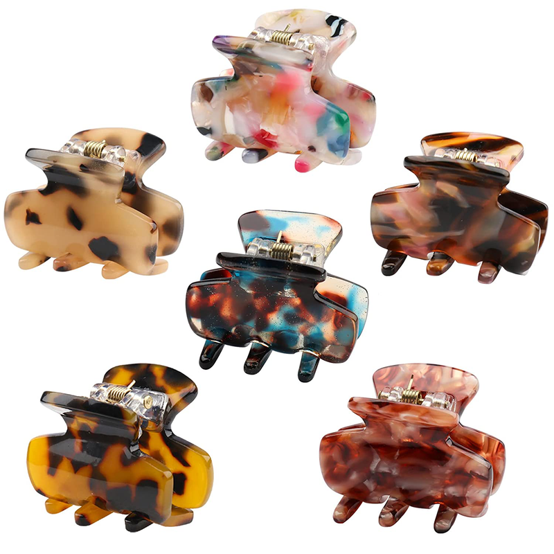 Small Claw Clips Non-Slip Hair Barrettes Acrylic Leopard Print Accessories 6 Pc