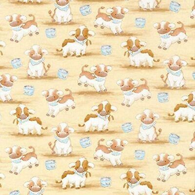 Cute Little Farm Baby Cows Tan 100% Cotton Fabric by The Yard