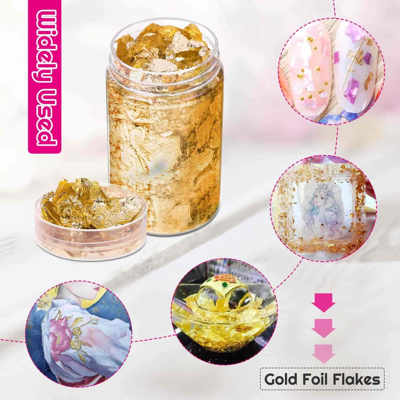 Gold Flakes for Resin,  15 Grams Gold Foil for Nails, Gold Foil Flakes Imitation