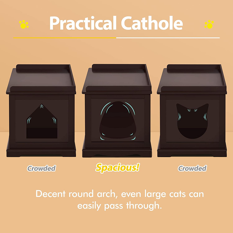 Wood Cat Litter Box Enclosure, Indoor Cat Crate with Double Doors, Decorative Pe