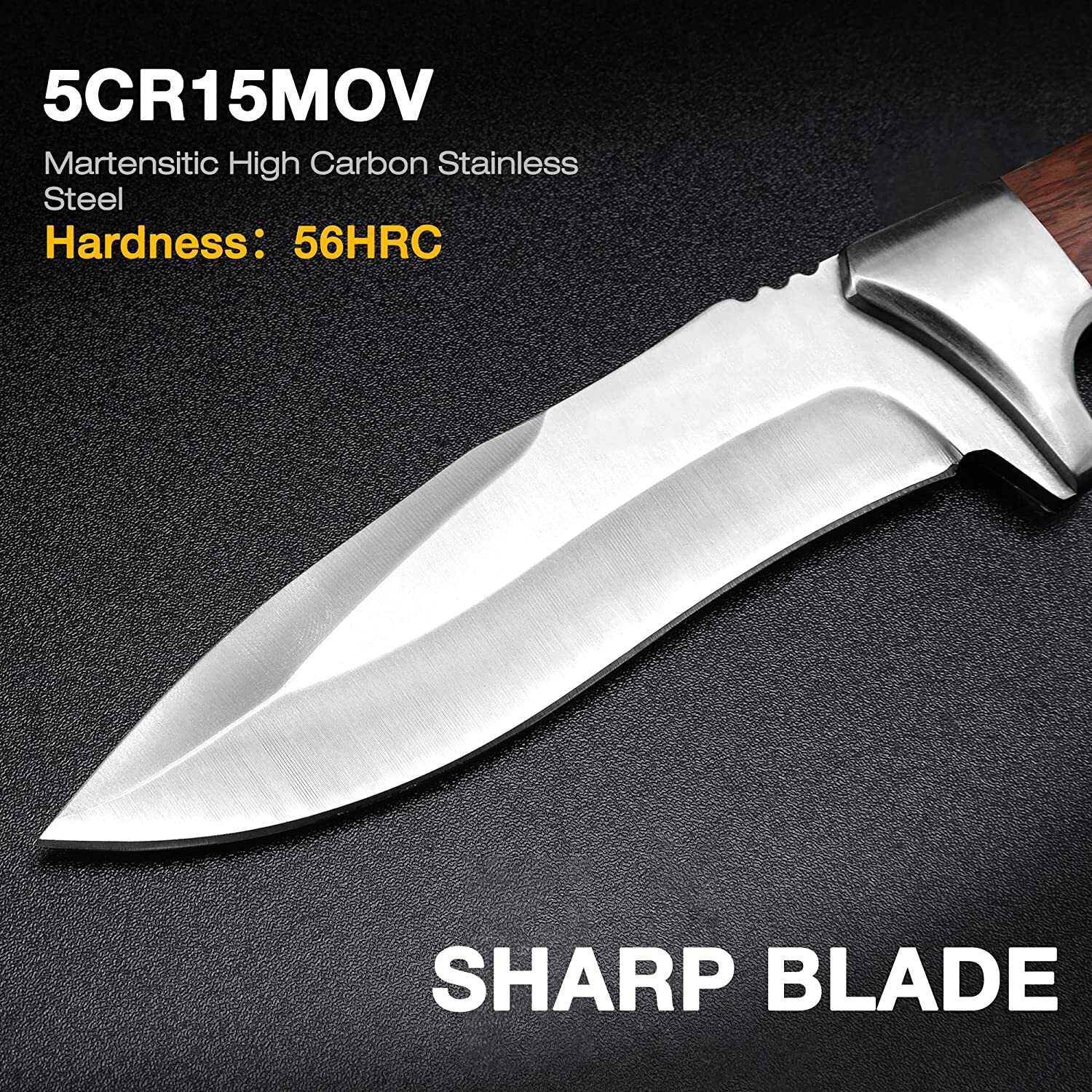 FLISSA Fixed Blade Knife w/Sheath Full Tang w/Stainless Steel Blade 4.8 inch NEW