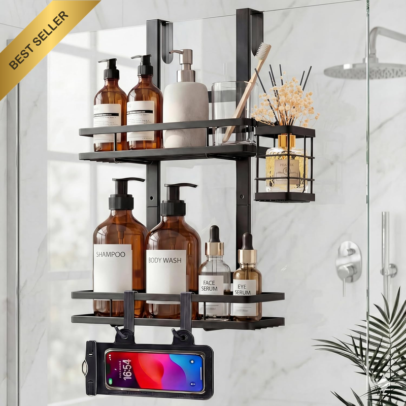 Over the Door Shower Caddy Hanging, Rustproof Shower Shelves with Waterproof Pho