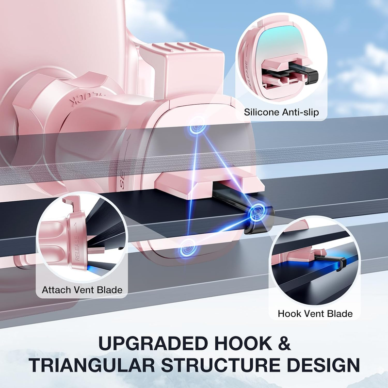 Phone Holder for Car Air Vent【Stability via Clip & Metal Hook】 Car Phone Holder