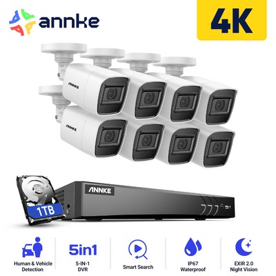 ANNKE 4K Video 8CH DVR 1TB 8MP Security Camera System Outdoor AI Human Detection