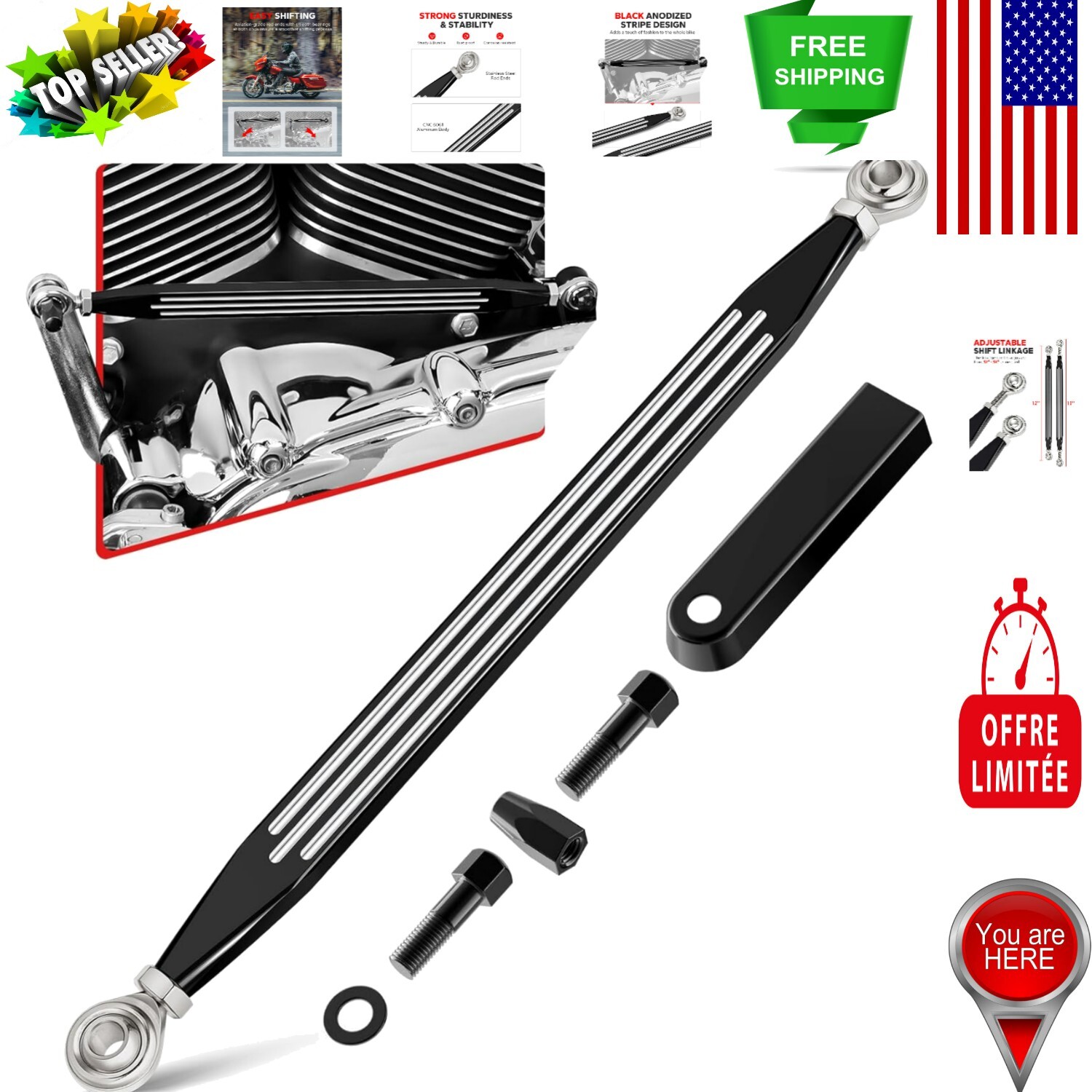 Black Adjustable Shift Linkage for Harley Davidson Softail