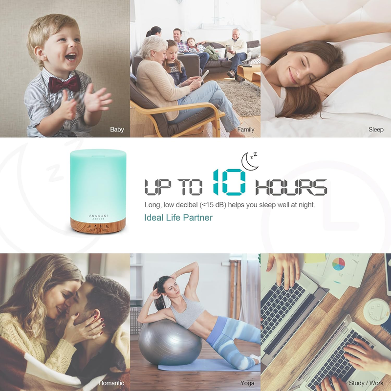 300ml Essential Oil Diffuser, Wood Grain Ultrasonic Cool Mist Aromatherapy Vapor