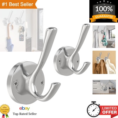 Versatile Brushed Nickel Wall Hooks, Heavy Duty 40 lbs, 2 Pack for Organization