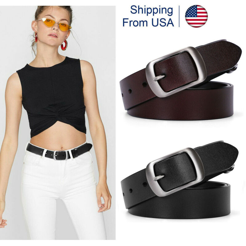 Women Classic Genuine Leather Belt For Jeans Pant With Round Pin Buckle 2 Colors