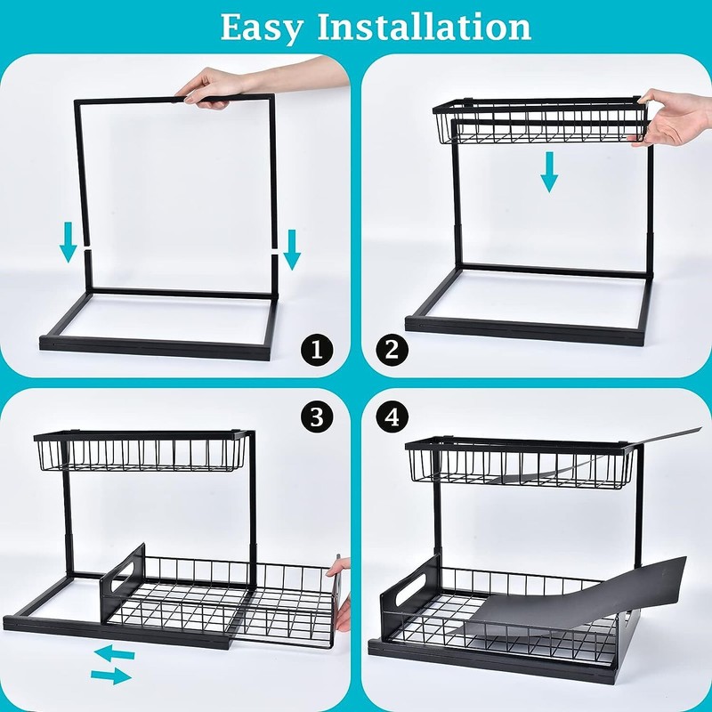 under Sink Organizer and Storage, 2 Pack Pull Out Cabinet Organizer Slide Out Si