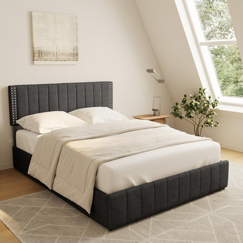 Queen Bed Frames with 4 Storage Drawers on Wheels and Headboard Adjustable, Fits