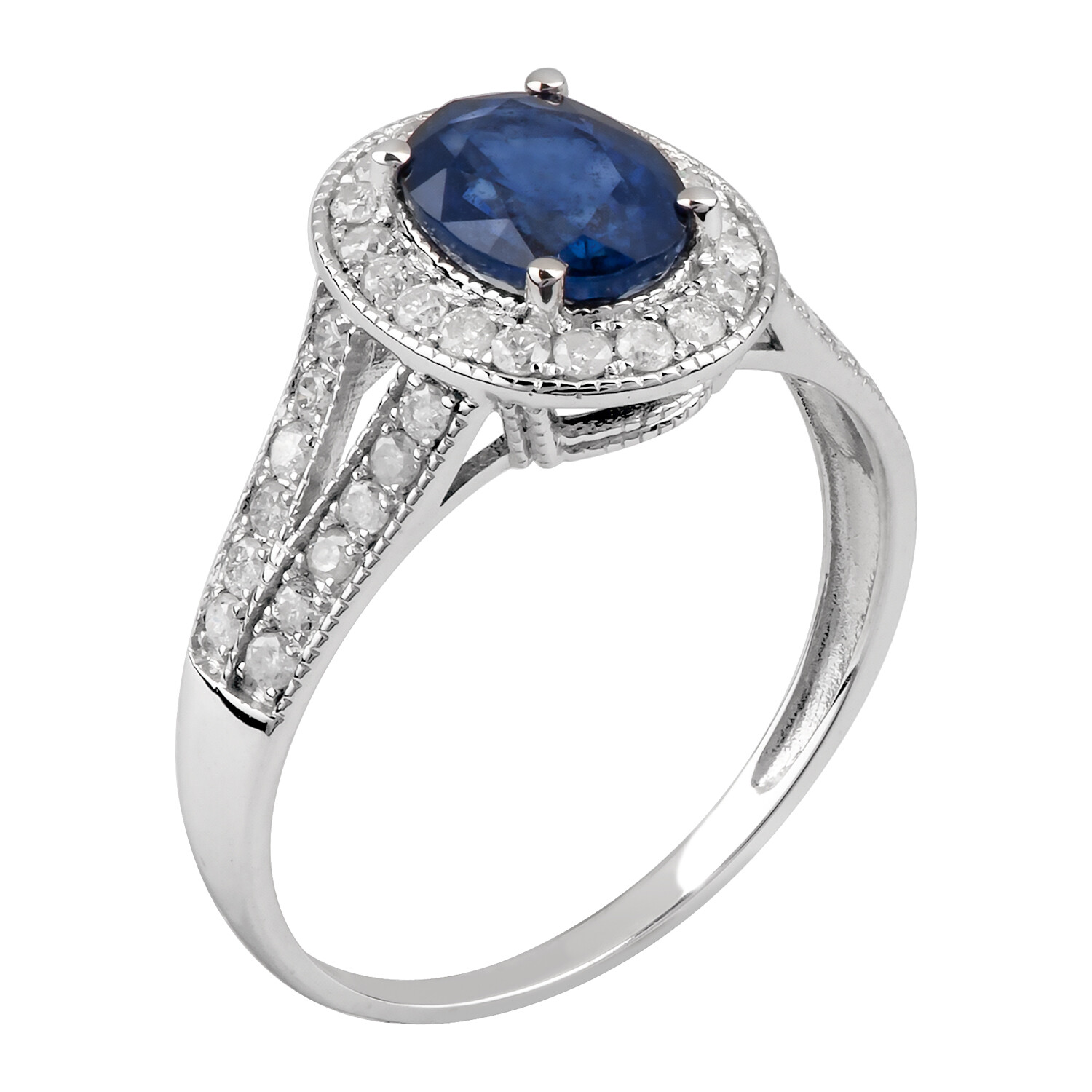 Pre-owned Tiffany & Co 14k White Gold 1.81 Ct Tw Sapphire And Diamond Halo Engagement Ring In G-h