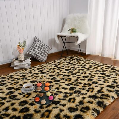 Fluffy Leopard Rug, Premium Cheetah Print Rugs, Soft Comfy Faux Fur Animal Print