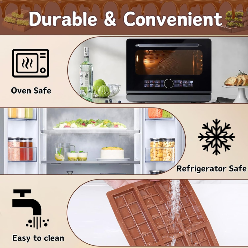 Chocolate Bar Mold, 2 Shapes Silicone Thick Molds,Dubai Mold with Spatula Pouche