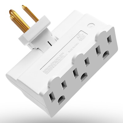 Grounded Swivel 3 Outlet Indoor Wall Tap Power Adapter AC Plug Mini [ETL Listed]