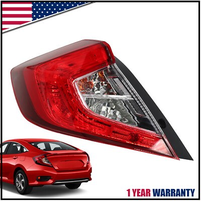 For 2016-2021 Honda Civic Sedan Outer Left Driver Side Tail Light Lamp W/ Bulb