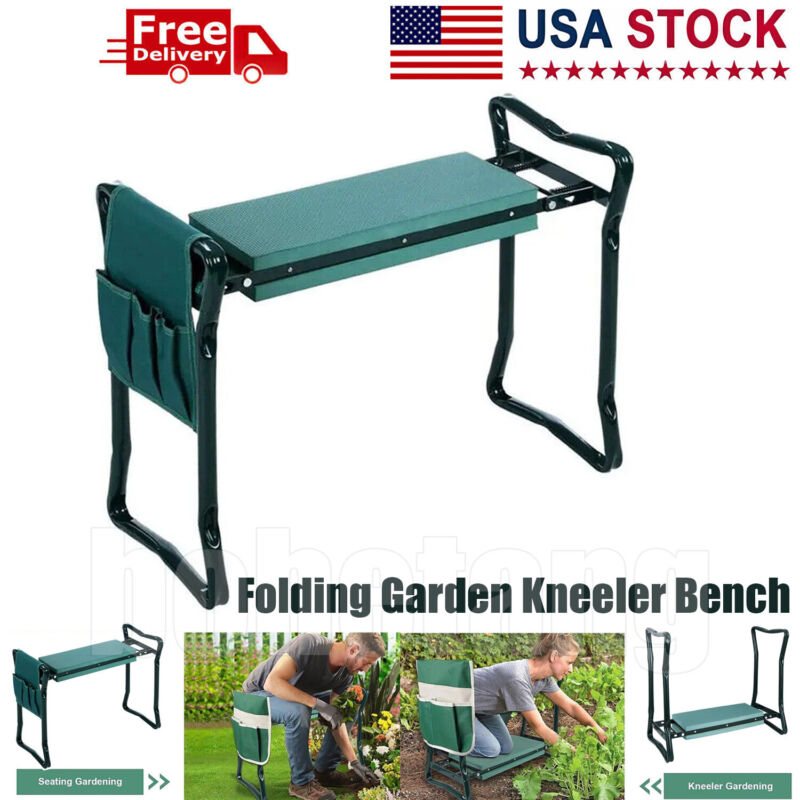 Green Folding Garden Kneeler Bench Kneeling Soft Eva Pad Seat With Stool Pouch