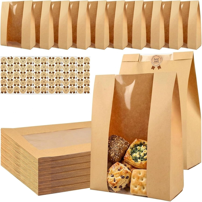 Large Oil-Proof Waterproof Paper Bread Bags with Window Seals, Sourdough Bakery