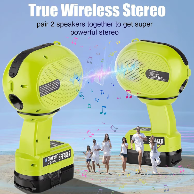 Cordless Bluetooth Speaker Compatible with Ryobi 18V Battery with LED Light USB-