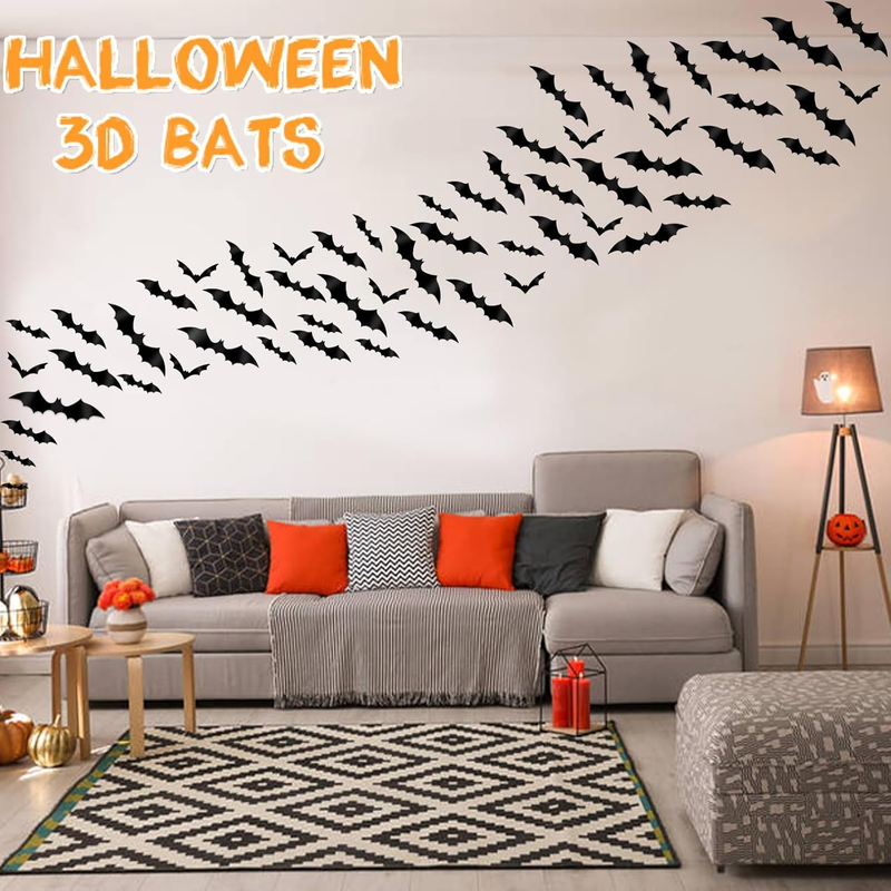 160 Pcs Bats Wall Decor, 3D Bat Halloween Decoration Stickers for Home Decor Wat