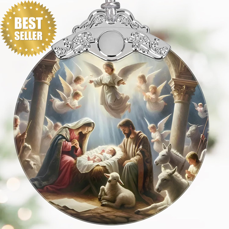 Nativity Christmas Ornaments, 3" Stained Glass Christmas Decor, Christian Orname