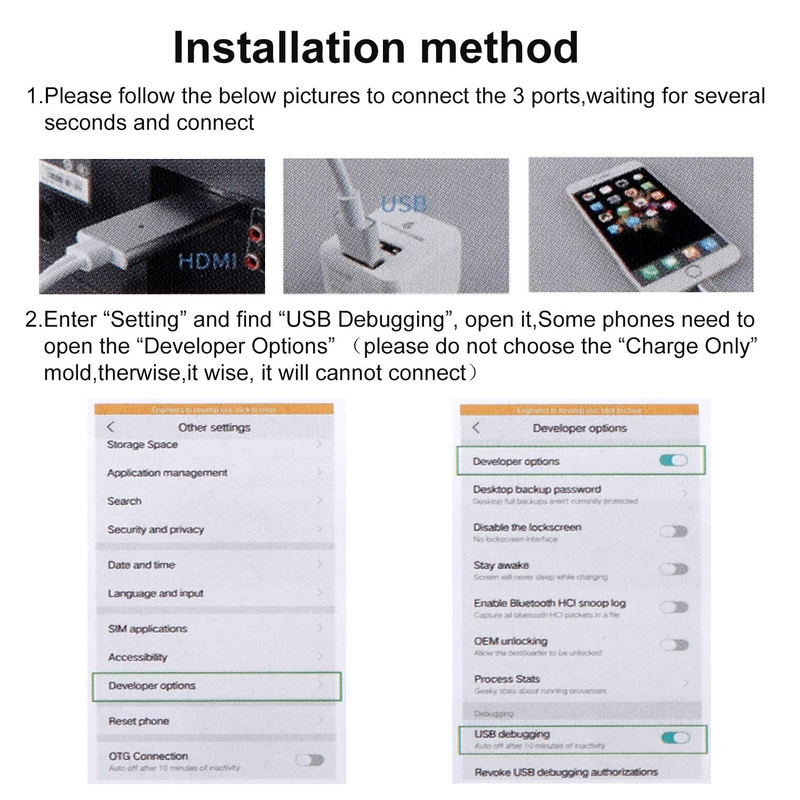 HDMI Cable for Smartphone Tablet and Laptop, with USB Easy to Get 1080P Hdtv,Sup