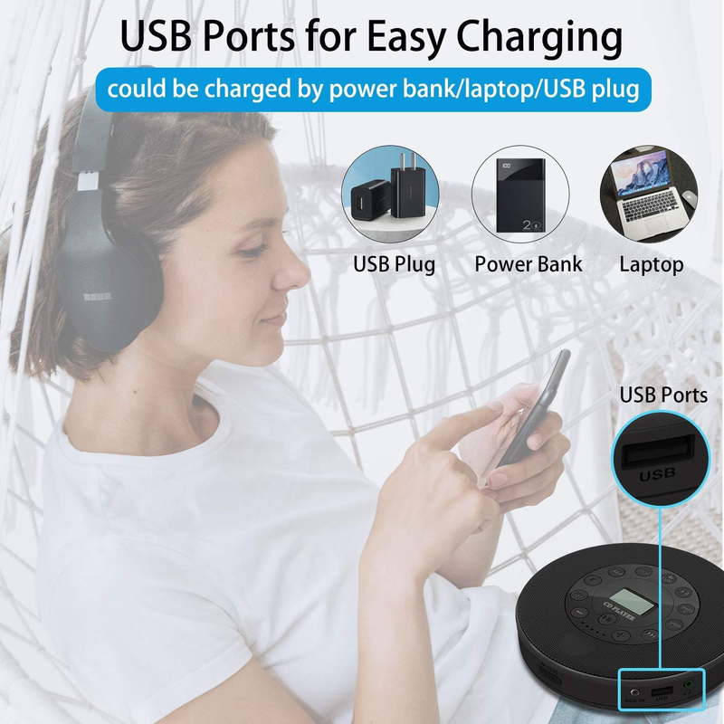 Lukasa Rechargeable Portable Bluetooth CD Player, CD Player Portable,Compact Mus