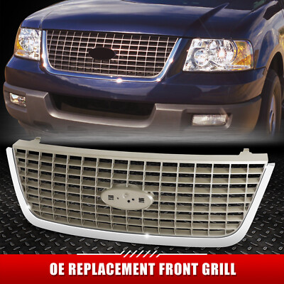 [Квадратная сетка] Для 03-06 Ford Expedition OE Стиль Хромированная отделка Серая вставка решетки радиатора