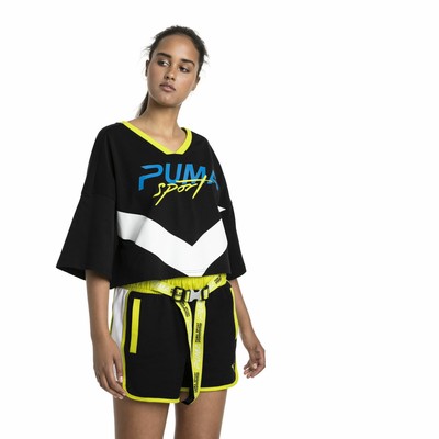 

Puma Xtreme Cropped V-образный вырез Футболка женская черная футболка Спортивная одежда Топ спортивной одежды, Черный, Puma Xtreme Cropped V Neck Tee