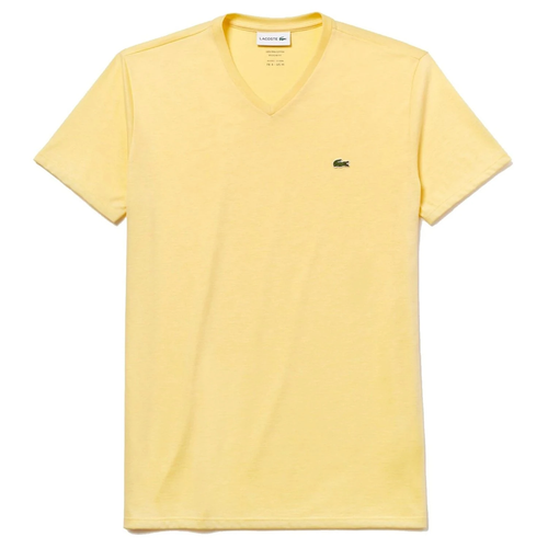 

Желтая трикотажная футболка Lacoste из хлопка пима с короткими рукавами и v-образным вырезом, Желтый