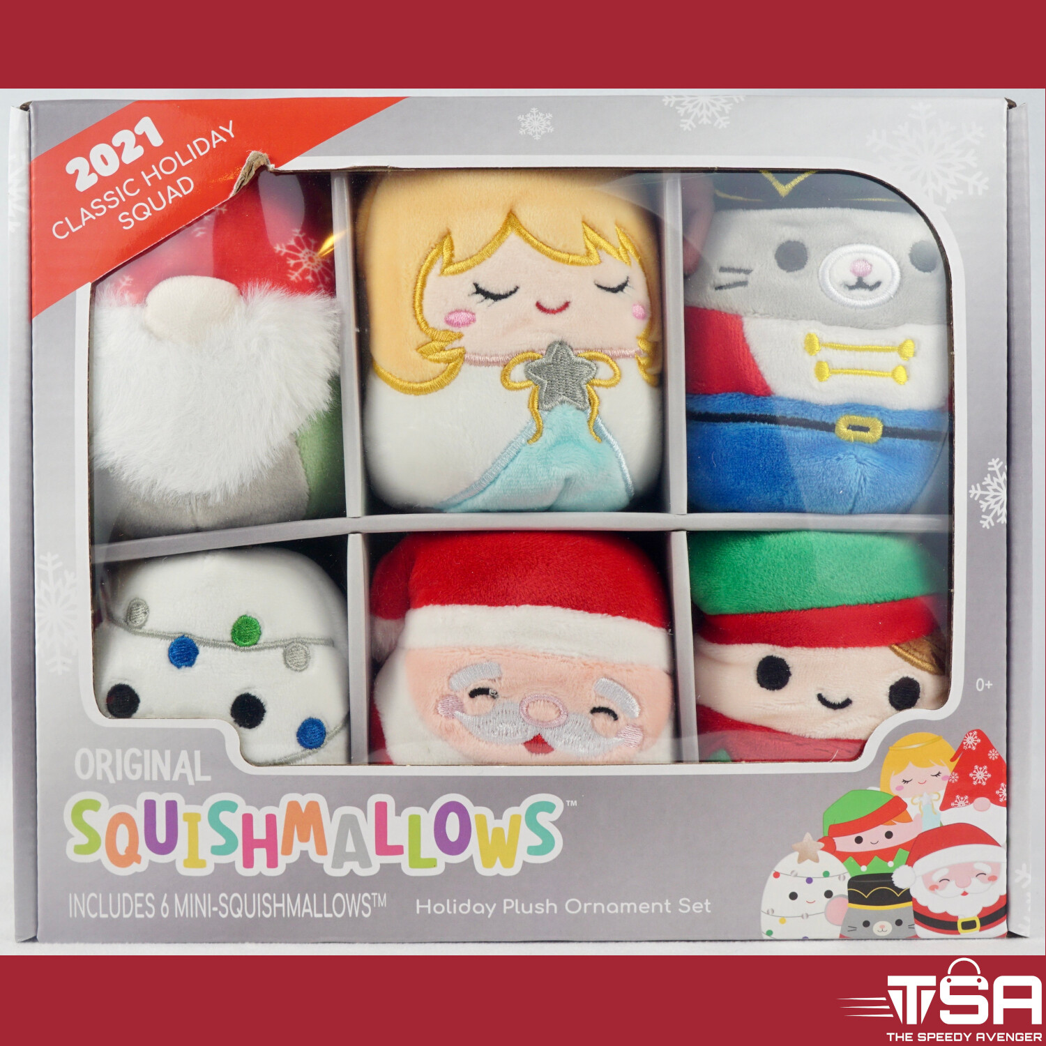 CHRISTMAS MINI SQUISHMALLOW ORNAMENT 6-PACK 2021 Classic Holiday Squad Kellytoy
