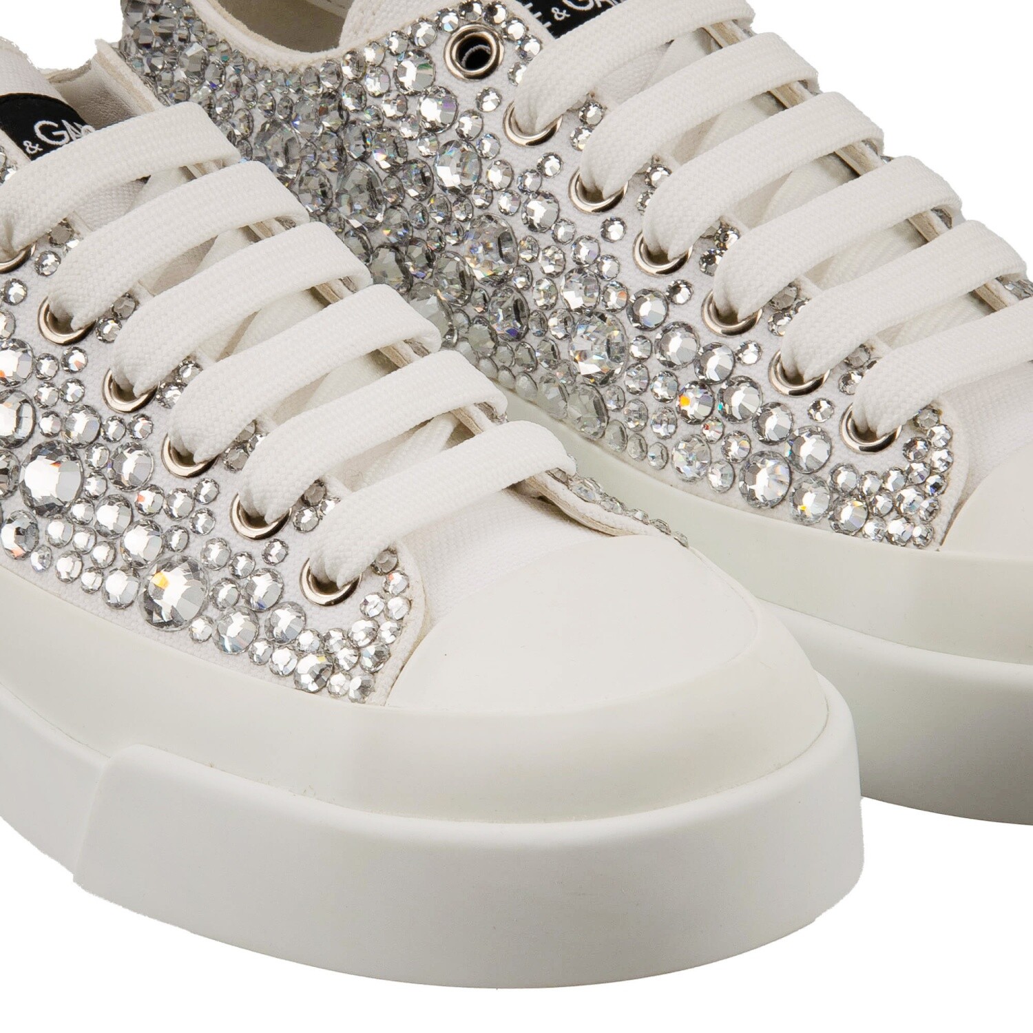 Pre-owned Dolce & Gabbana Portofino Crystal Dg Logo Sneaker Shoes White