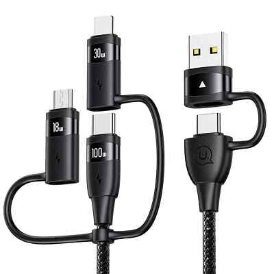 100W USB C Multi Charging Cable, USAMS 4FT 5-In-1 5A Fast Sync Charger Adapter N