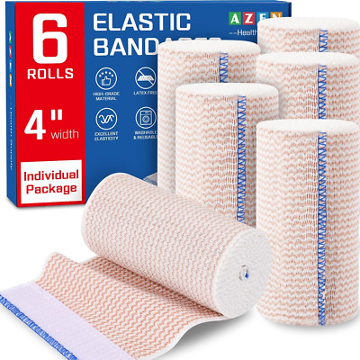 4 in Premium 6 Pack Elastic Bandage Wrap Lymphedema Wraps for Legs Ankle Knee