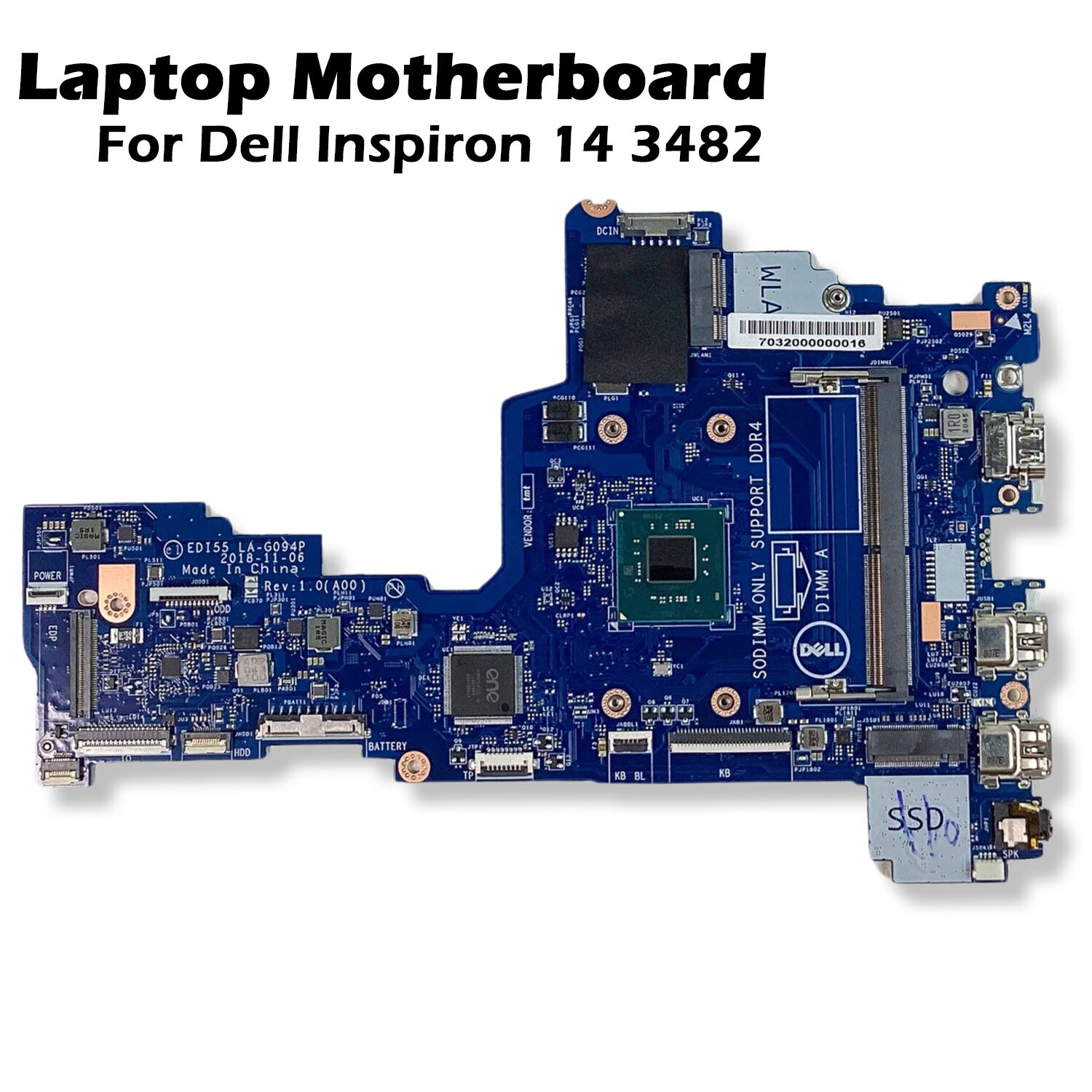Dell Inspiron 14 3482 Motherboard System Board Intel Celeron N4000 1.1Ghz 887W5 - Picture 2 of 9