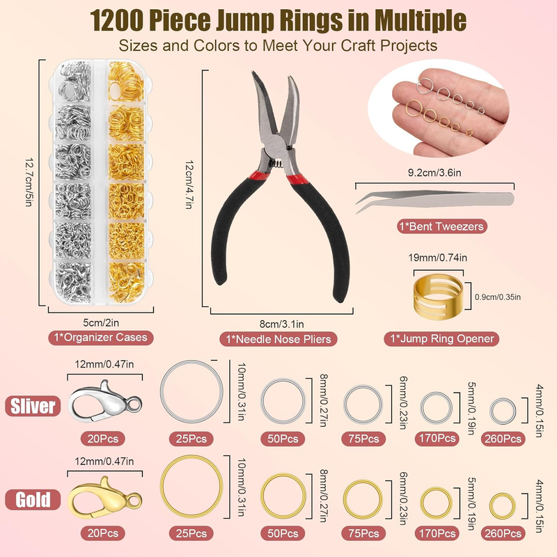 1200Pcs Open Jump Rings and Lobster Clasps Jewelry Findings Kit for Jewelry Maki