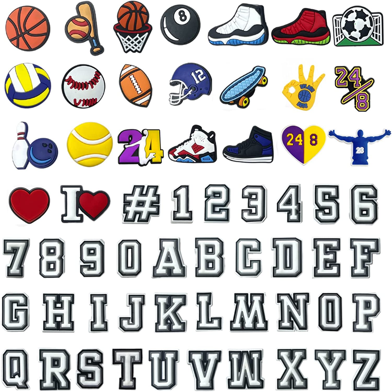 60 Pcs Letters Numbers and Sports Charms for Croc Shoe Charms, Basketball