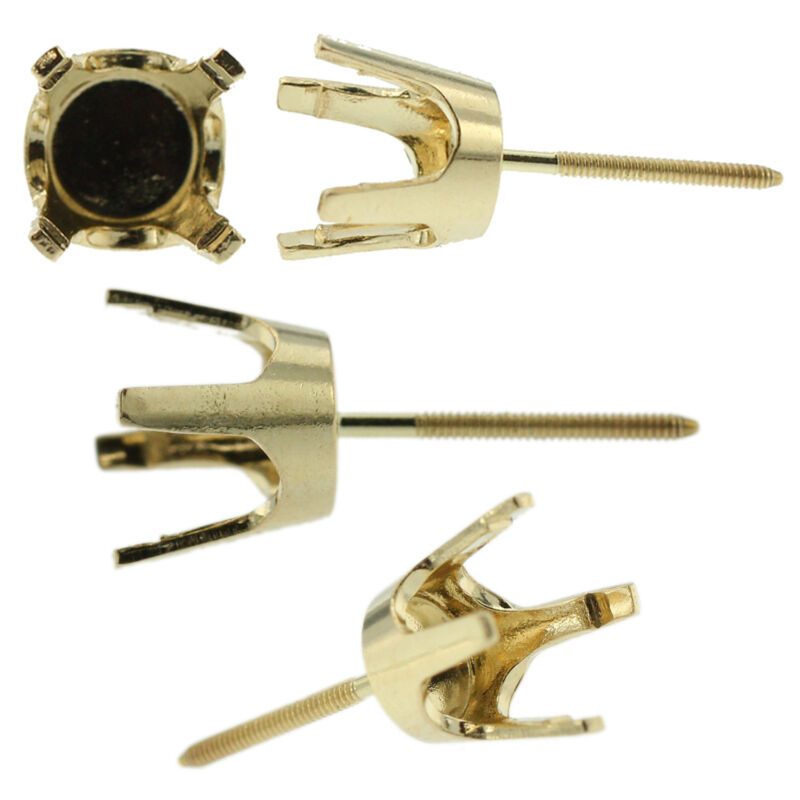 14k Yellow Gold Round Stud Earring Mounting Setting Screw Back