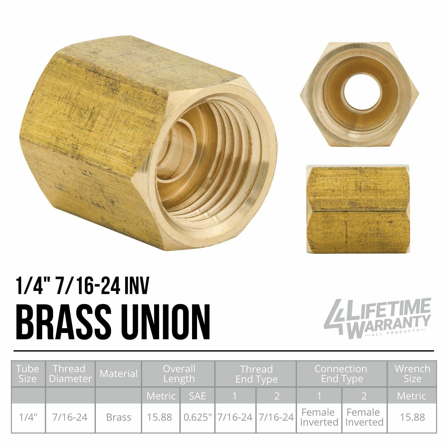 4LIFETIMELINES 1/4" Brake Line Replacement Union Kit, Brass Unions