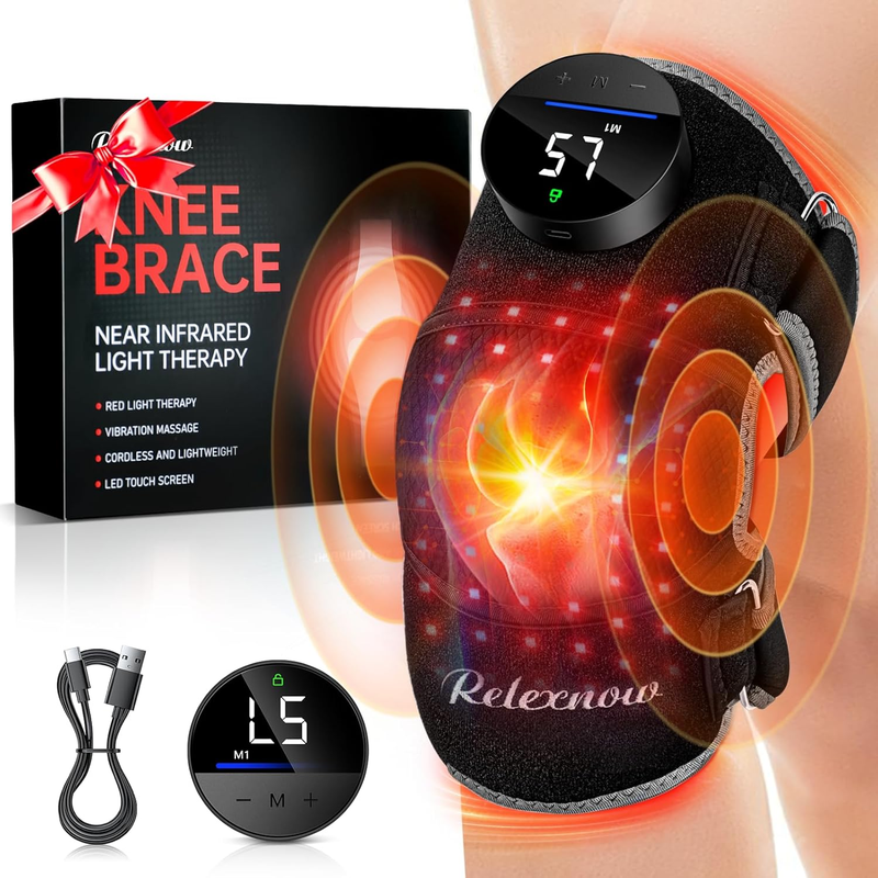 Red Light Therapy Knee Brace, Vibration Knee Massage with Extension Band, Wireless Rechargeable Controller,660Nm and 850Nm near Infrared Light Therapy Device for Knee/Elbow/Shoulder Pain Relief