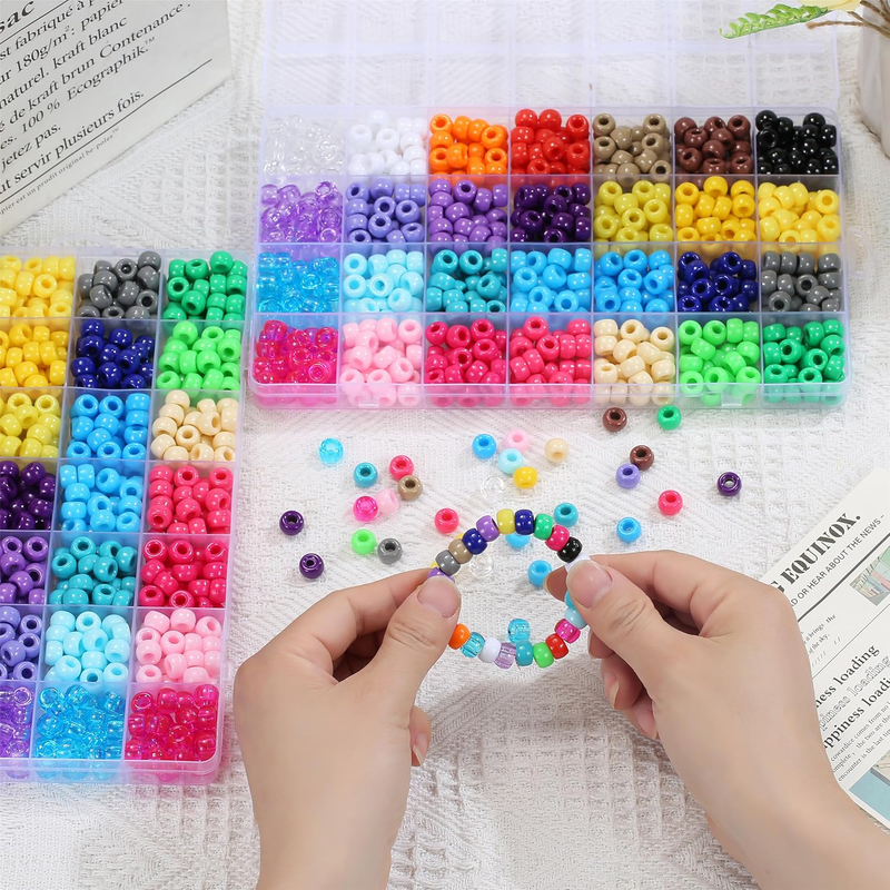 28 Colors 700pcs Pony Beads Set for Bracelets, 6x9mm Large Plastic Pony Beads Ka