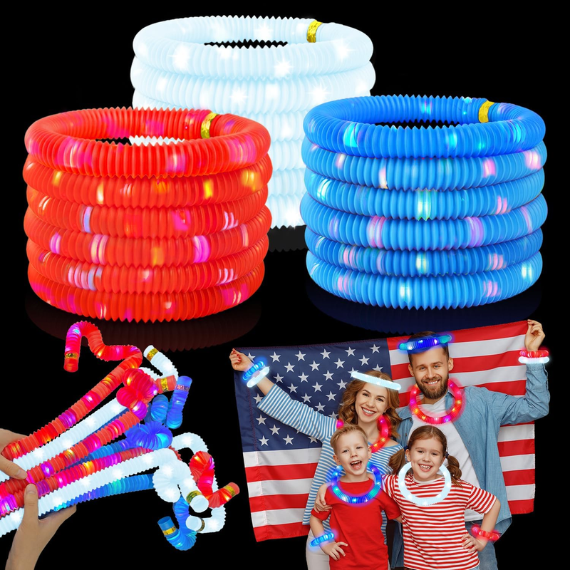 4Th of July Red White Blue Glow Sticks 12 Pcs,Fourth of July P...