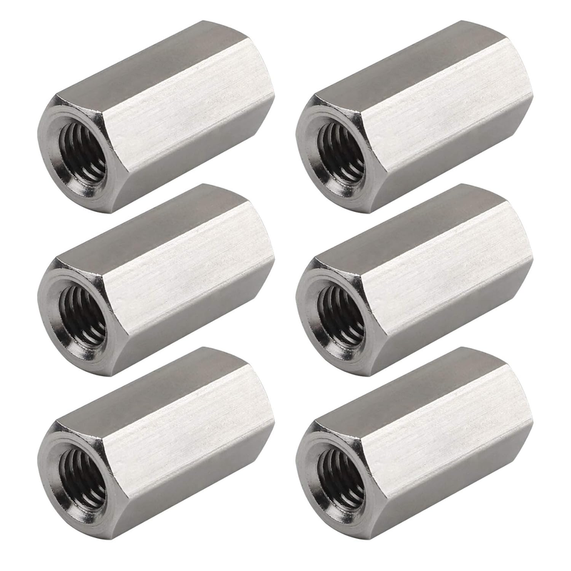 Pack of 6 M8 X 1.25-Pitch 24Mm Length Metric Hex Coupling Nut 304 Stainless Stee